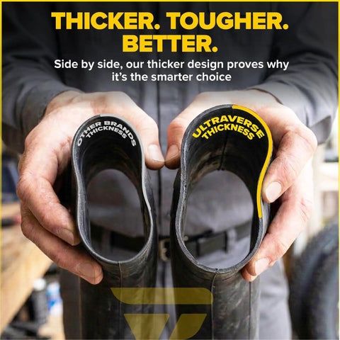 Fat Bike Inner Tube Set 20x3.0 With Schrader Valve 2 Pack, Heavy Duty Butyl Tubes For Mountain Gravel City And Electric Bikes Built To Resist Pinch Flats And Keep You Rolling On Trails Streets And Commutes, side-by-side thickness comparison