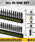 26 Piece Tough As Nails Magnetic Screwdriver Bit Set Cr V Steel showing T5 to T40 bits organized in plastic holder.