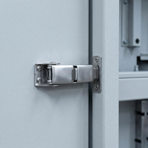 Heavy Duty Adjustable Stainless Steel Toolbox Latch With Polished Toggle Buckle For Secure Cabinet Hardware And Storage Boxes on gray cabinet door.
