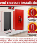 Sleek Semi Recessed Fire Extinguisher Cabinet With Quick Access Safety Door snugly installed in wall, dimensions 25"H x 10.5"W x 4"D.