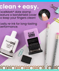 No Sweat Self Inking Date Stamp For Fast Shipping Receiving And Inventory Tracking Clean Black Ink With Easy Twist Dials For Expiration Checks And Reliable Violet Mount beside stamp ink and stationery.