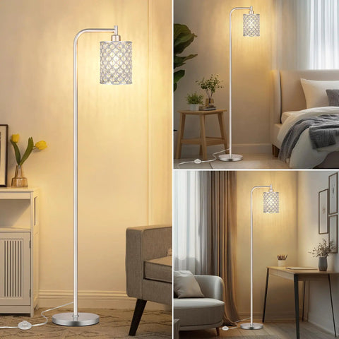 Industrial Floor Lamp For Living Room And Bedroom, Modern Standing Light With HD Glass Lampshade, 67 Inch Tall Brushed Silver Pole