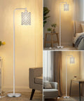 Industrial Floor Lamp For Living Room With HD Glass Lampshade And Pedal Switch, 67 Inch Tall Standing Lamp In Black, Warm 2700K LED Included