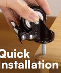 Installation of Heavy-Duty Caster Wheels With Brakes For Trolleys And Outdoor Furniture on wooden furniture piece