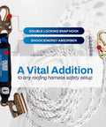 Tough As Nails 50Ft Vertical Lifeline Assembly With Auto Lock Rope Grab And Heavy Duty Safety Lanyard for safe roofing use.