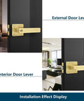 5 Pack Entry Door Lockset With Keys, gold door handles for interior or exterior doors, installed on black doors