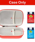 Open red Auvi Q Carrying Case For Two Auto Injectors Emergency Bag With Carabiner and Lanyard next to two injectors.