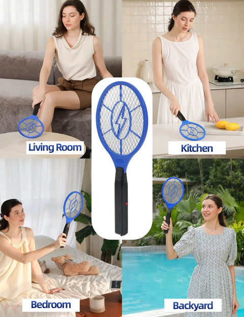 Two Pack Electric Fly Swatter Set Yellow And Blue High Voltage Bug Zapper With Safety Mesh For Indoor And Outdoor Use