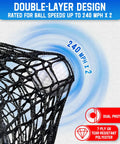 Close-up of Heavy Duty Golf Hitting Net 10x7ft with double-layer netting for high-speed ball protection, shown in black.
