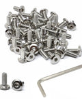 50 Pack M6 X 15mm Stainless Steel 304 Hex Socket Flat Head Screws No Fuss Furniture Assembly Fasteners Built Rugged Includes Hex Key Wrench Bright Finish with a hex key and screws.