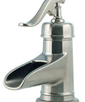 Ashfield Single Control 4 Inch Centerset Bathroom Faucet in Brushed Nickel with Water Efficient Design and Ceramic Disc Valve close-up view