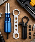 Cordless Drill Rivet Attachment With Quick Change Head Pro Grade Nut Tool Adapter For Fast Home Repairs And On Site DIY Projects Durable Metal Construction For Smooth Precise Riveting, blue metal rivet tool kit