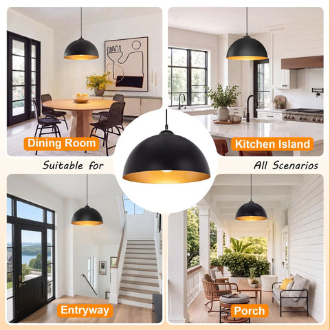 Esfos 11.8" Black and Gold Pendant Lights Kitchen Island, 3 Pack Chandelier in dining room and kitchen island settings.