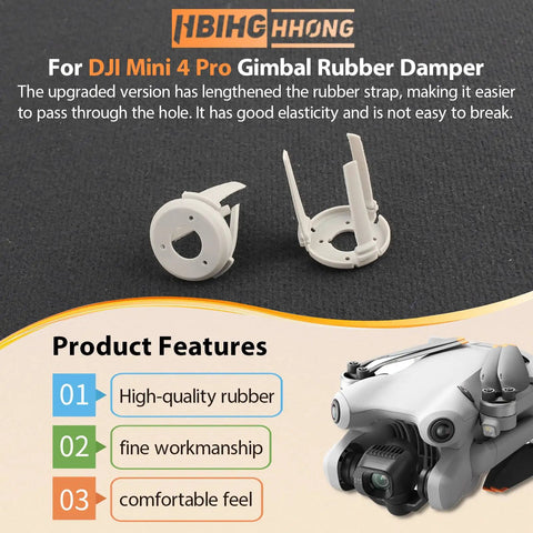 Gimbal Shock Absorption Rubber Replacement For Mini 4 Pro featuring left and right dampers and drone camera details on black surface.