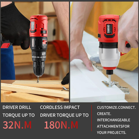 20V Brushless Cordless Drill And Impact Driver Combo Kit With 2 In 1 Interchangeable Heads in use on furniture