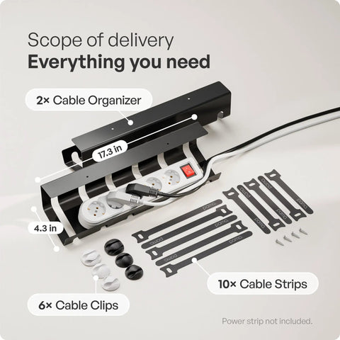 Under Desk Cable Management Tray Set Of 2 With 10 Cable Ties and power strip example