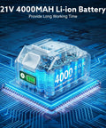 21V 4000mAh Li-ion battery displayed on a circuit board with glowing blue lines