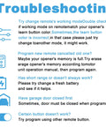Troubleshooting tips for Universal 2 Pack Garage Door Opener Remote Replacement For Chamberlain LiftMaster Craftsman models.