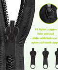 Close-up of #5 zipper slider and pull from 24 Piece Universal Zipper Repair Kit With Four Sizes Double Sided Sliders And Pull Tabs.