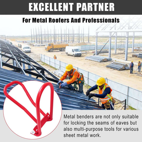 Pro Grade Roof Eaves Seam Bender For Standing Seam Metal Roofing, Converts 90 Degree Edges To 180 Degree Hem with use example.