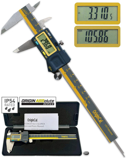 Absolute Origin 0 To 6 Inch Digital Caliper In IP54 Stainless Steel With SPC USB Output For Easy Data Transfer Inch And Metric Modes Case And User Manual Included Pro Grade Absolute Origin Retains Zero Reference For Quick Accurate Measurements