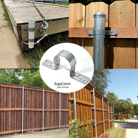 2-3/8 Inch Steel To Wood Fence Brackets Kit With 12 Pieces And 48 Screws Galvanized Pipe Grip Ties on fences and docks