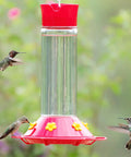 Glass Hummingbird Feeder For Outdoors Hanging, 30 Oz Nectar Capacity, Ant And Bee Guarded Red Bird Feeder, Easy Fill Wide Mouth Bottle.