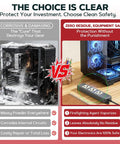 Comparison image showing damaged computer with powder versus protected power strip using 18 Pack Fire Suppression Stickers For Electrical Outlets And Power Strips Self Adhesive Heat Activated Fire Protection Pads No Power Needed Easy Install Home Safety Upgrade
