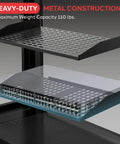 Heavy Duty 2U Vented Server Rack Shelf For Rock Solid Network Gear And Desktop Rigs Delivering Crisp Airflow And Zero Heat Headaches Through Sturdy Ventilated Steel Frame showing vented metal construction and 110 lb capacity.