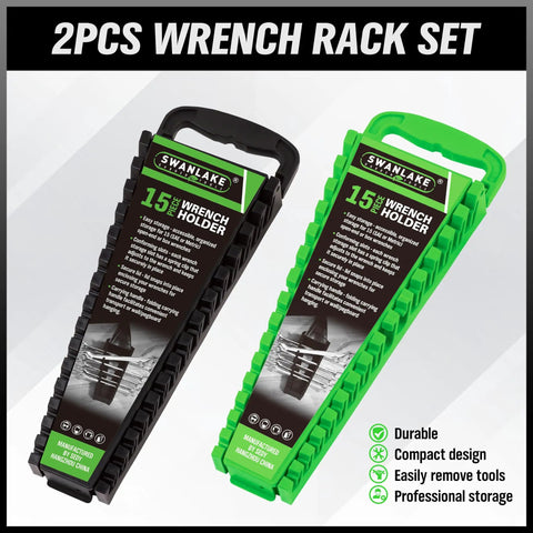 30-Piece Wrench Organizer Set With Dual Portable Racks For SAE And Metric Wrenches, Snap-Lid Secure Storage, Durable Polypropylene Holders