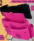 Pink Suede Leather 5 Pocket Tool Belt Bag For Women And Men, multipurpose pouch with adjustable web belt and tool holders