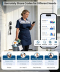Woman in uniform using smartphone to manage Slick Wifi Smart Deadbolt Solid Keyless Entry Door Lock Matte Black App Sync.