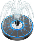 Glass Solar Water Fountain With White Flower Design 3.5W No Battery, black circular base with blue accents, water spray pattern.