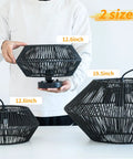 Two sizes of Cozy Boho Rattan Ceiling Light With Handwoven Cage Shade 12.6 Inch Coastal Semi Flush Mount shown in black