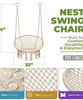 Boho Macrame Swing Chair For Indoor And Outdoor Use, Durable Cotton Hanging Hammock with Dimensions and Features