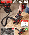 20V Cordless Mini Circular Saw Featuring Beast Mode 4500 RPM Kick And Four And One Half Inch Capacity Includes 20V 3.0Ah Battery used with dust extraction hose.