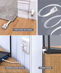 Two Pack Right Angle Cat6 Ethernet Cable 6Ft Flat Patch Cord White 90 Degree Up And Down Angles For Tight Spaces Behind Furniture Or Wall Plate High Speed 10Gbps LAN Cable, shown in various installation scenarios behind furniture and along walls.