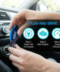 Person installing Upgraded Gas Saver And MPG Booster With Real Time Fuel Sync For Cars And Trucks Plug In Portable Fuel Shark in a vehicle.