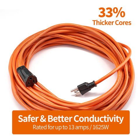 Beefed Up Heavy Duty 50 Foot Outdoor Extension Cord 16 AWG SJTW with Weatherproof PVC Jacket, 3-Prong Grounded Plug, Orange