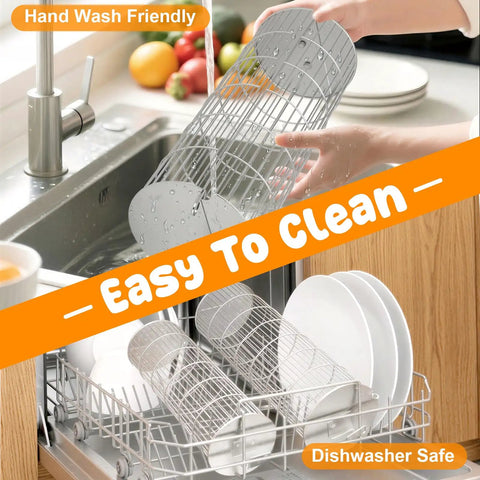 Rolling Grill Basket With Removable Handle 304 Stainless Steel being washed by hand and in dishwasher