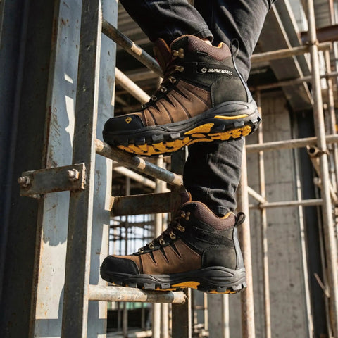 6 Inch Waterproof Steel Toe Work Boots For Men EH Rated Oil And Slip Resistant Full Grain Leather Lace Up Safety Shoes