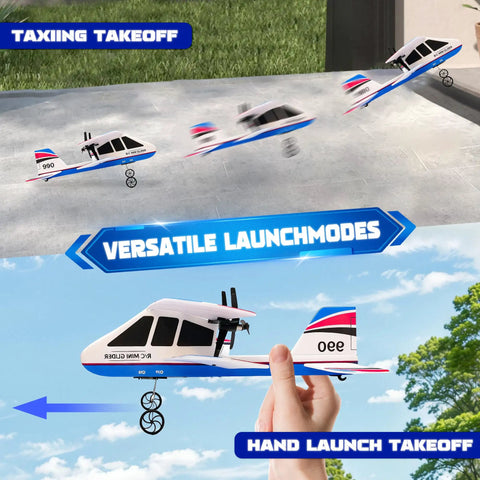 Easy To Fly RC Plane For Beginners And Kids Ages 8 To 12 And Adults With 6 Axis Gyro Stabilization Remote Control Airplane shown in takeoff modes