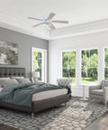 52 Inch White Indoor Ceiling Fan With Three Light LED Bulbs And Pull Chains, Traditional Style With Quiet Reversible Motor in bedroom