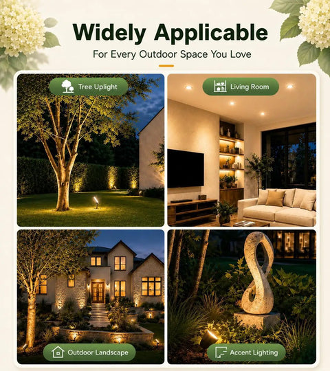 Heavy Duty Mr16 Led Bulbs 2700K Warm White Gu5.3 Base Non Dimmable 6 Pack in outdoor landscape lighting and tree uplight settings.