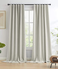 100 Percent Blackout Linen Curtains in Greyish Beige, 50x126 Inches, two panels with back tab track system, installed in living room