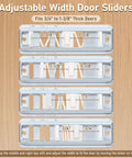 Four Pack Sliding Closet Door Floor Guides For Centering Panels On Tracks And Providing Side Support, Compatible With N 6560, Adjustable Floor Mount Bypass Track Fits Doors From Three Quarters To One And Three Eighths Inches, Stamped Steel Sliding Track, showing adjustable width options for door thickness