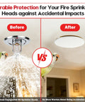 Pro Grade 1/2 Inch NPT Concealed Fire Sprinkler Head With Glass Bulb 155 Fahrenheit 68 Celsius UL CUL Listed before and after protection comparison.