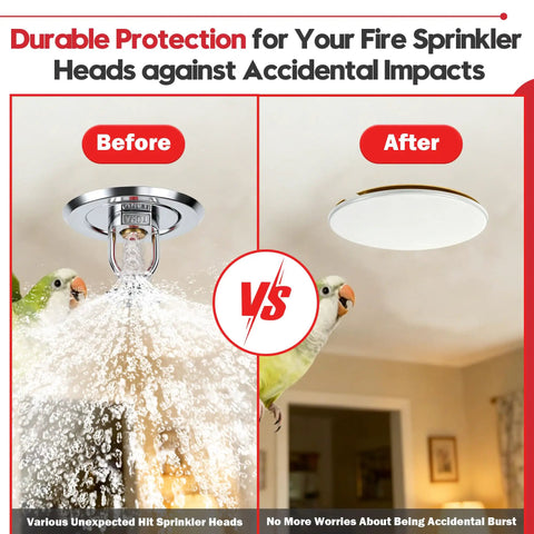 Pro Grade 1/2 Inch NPT Concealed Fire Sprinkler Head With Glass Bulb 155 Fahrenheit 68 Celsius UL CUL Listed before and after protection comparison.