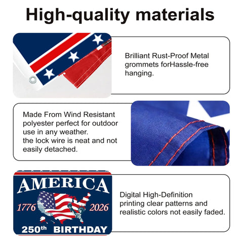 Totally All American 250th Anniversary Flag 3x5 Ft Double Sided Three Layer Fabric We The People 1776 2026 Patriotic Outdoor Flag details
