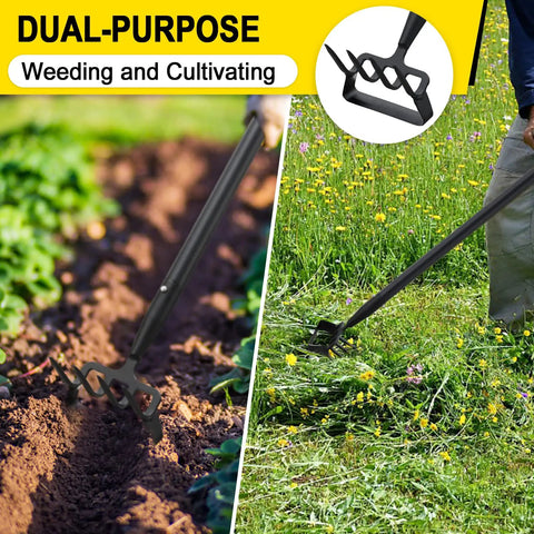 Heavy Duty Garden Hoe With Adjustable 62 Inch Long Handle Hula Hoe Cultivator 2 In 1 Weeding Tool in veggie and flower beds